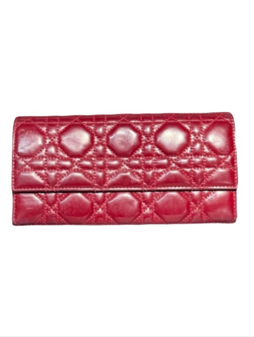 Christian Dior Quilted Patent Leather Lady Dior Clutch Wallet Burgundy